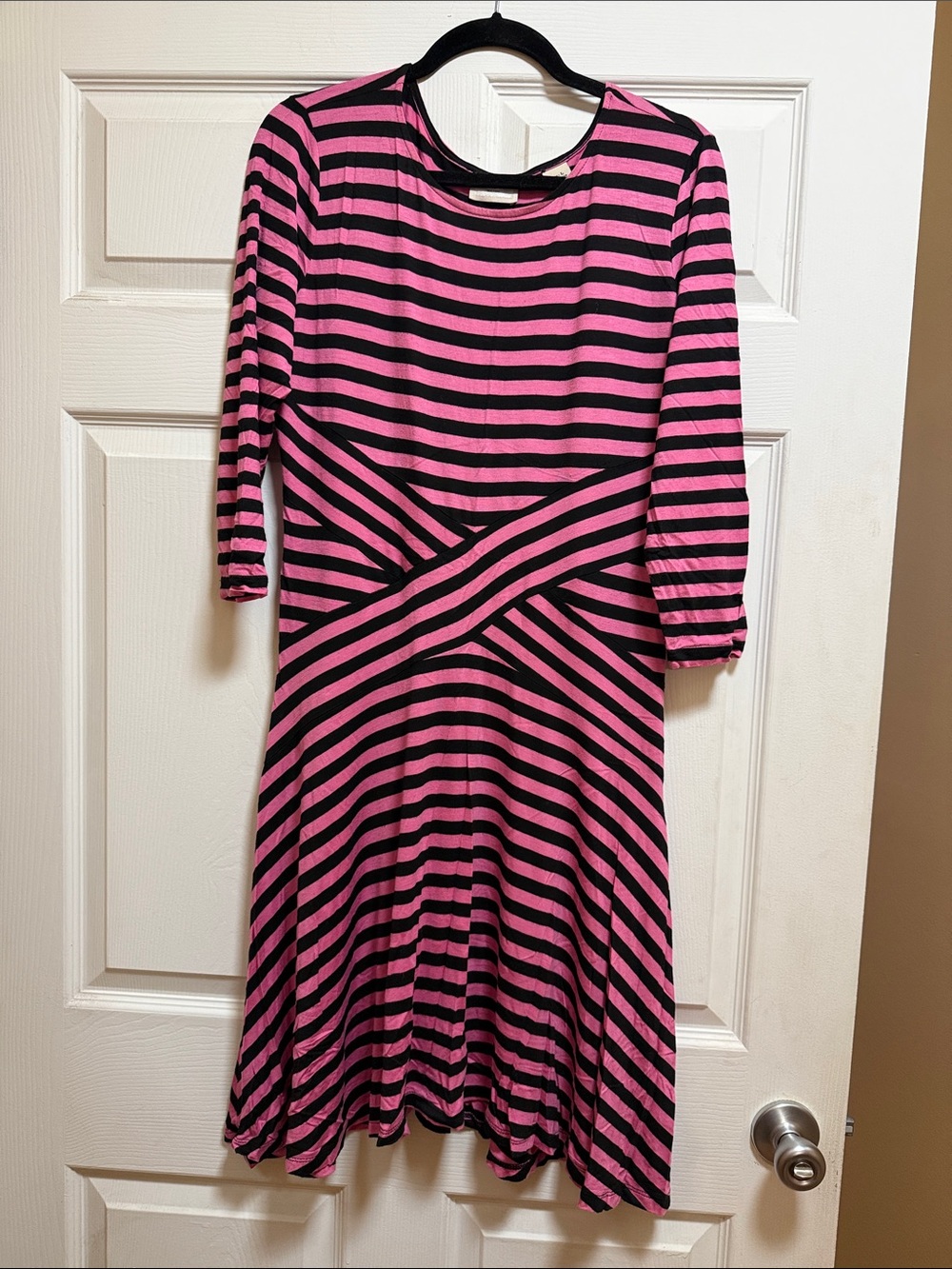 ECI Pink and Black Striped Midi Dress